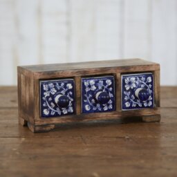 Hand Painted Blue Floral Ceramic 3 Drawer Chest