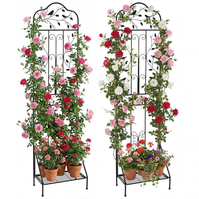 2-Pack Garden Trellis For Climbing Plants 190Cm Freestanding Metal Vine Fence-Black