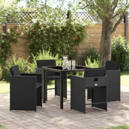 Garden Dining Set 5 Pcs Black Poly Rattan