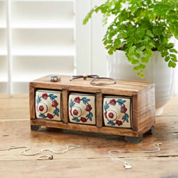 Hand Painted White Floral Ceramic 3 Drawer Chest