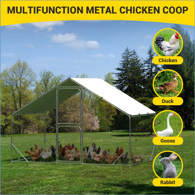 Large Metal Chicken Coop, Walk-in Poultry Cage, Spire-shaped Chicken Run Pen Dog Kennel Duck House With Waterproof And Anti-uv Cover For Outdoor Farm