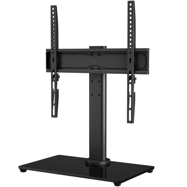 Universal Swivel Table Top TV Stand for 26-55 LED OLED LCD Plasma Flat Curved Screens Height Adjustment Pedestal Glass Base Max. VESA 400x400mm up to