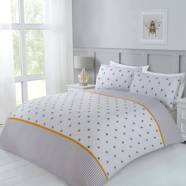 Honey Bee Grey Super Soft Polyester Duvet Set