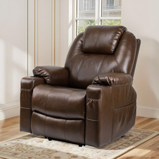 Power Lift Recliner Chair with Storage Pockets for Elderly, Faux Leather Electric Reclining Armchair with Massage and Vibration