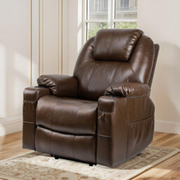 Power Lift Recliner Chair with Storage Pockets for Elderly, Faux Leather Electric Reclining Armchair with Massage and Vibration