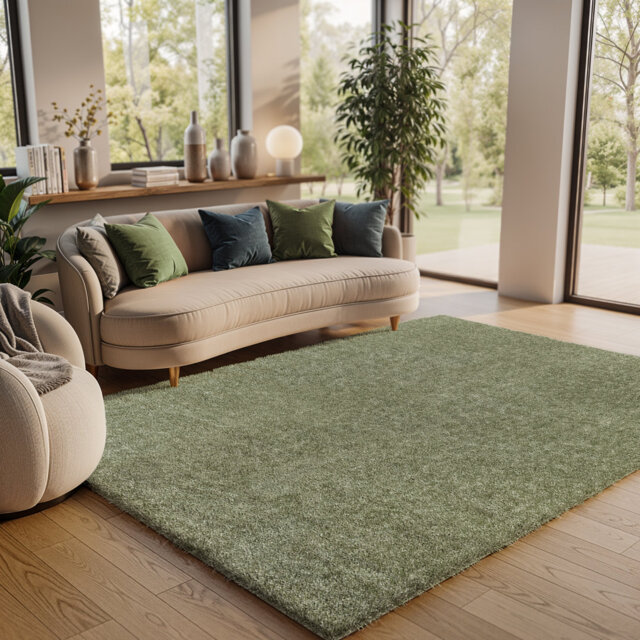 Amneris Modern Boho Soft Fluffy Thick Plush Pile Moss Green Area Rug