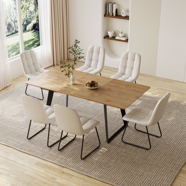 7-Piece Extendable Kitchen Dining Table with 6 Modern Dining Chairs