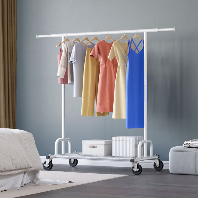Heavy Duty Clothes Rail 238kg (525lbs) Capacity, Extendable Hanging Rack with Lockable Wheels & Shelves