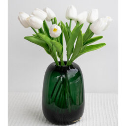 "7""L x 4.7""W x 6.7""H Dark Green Glass Bud Vase, Round Modern Decor for Home & Centerpieces"