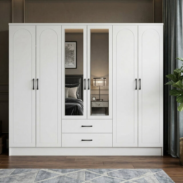 Millbury Shelton 6 Door 2 Drawer Wardrobe with Mirror
