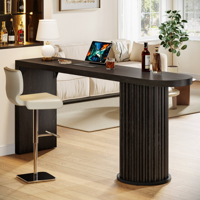 63'' Modern Bar Table, Bar Height Pub Table With Fluted Cylindrical Base, High Top Kitchen Dining Bar Furniture For Dining Room, Bistro, Living Room