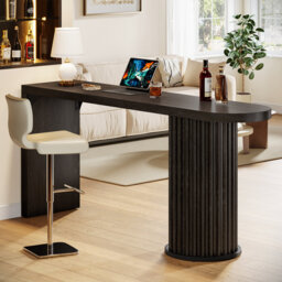 63'' Modern Bar Table, Bar Height Pub Table With Fluted Cylindrical Base, High Top Kitchen Dining Bar Furniture For Dining Room, Bistro, Living Room