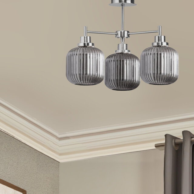 Echo 3 Light Semi Flush with Smoked Ribbed Glass