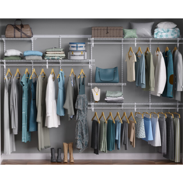 Adjustable ShelfTrack 4 Shelf Heavy Duty Wire Shelving Wardrobe System and Clothes Rail Kit 2m to 3m Wide