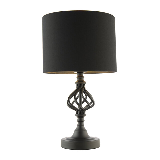 Classic Twist Metal Table Lamp In Matte Black With Black Drum Shade By