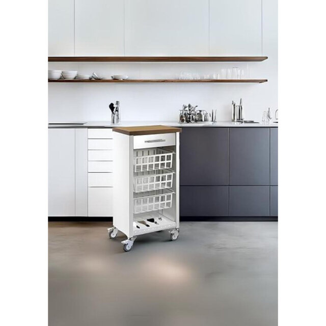 Zamora 48cm W Kitchen Trolley with Wood-Effect Top and Locking Wheels