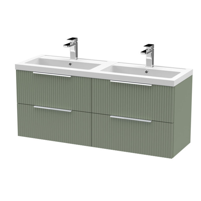 Fluted 1205mm Double Bathroom Vanity with Drop In Basin