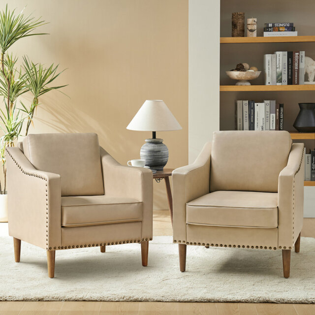 Almetia Vegan Leather Armchair With Solid Wood Legs