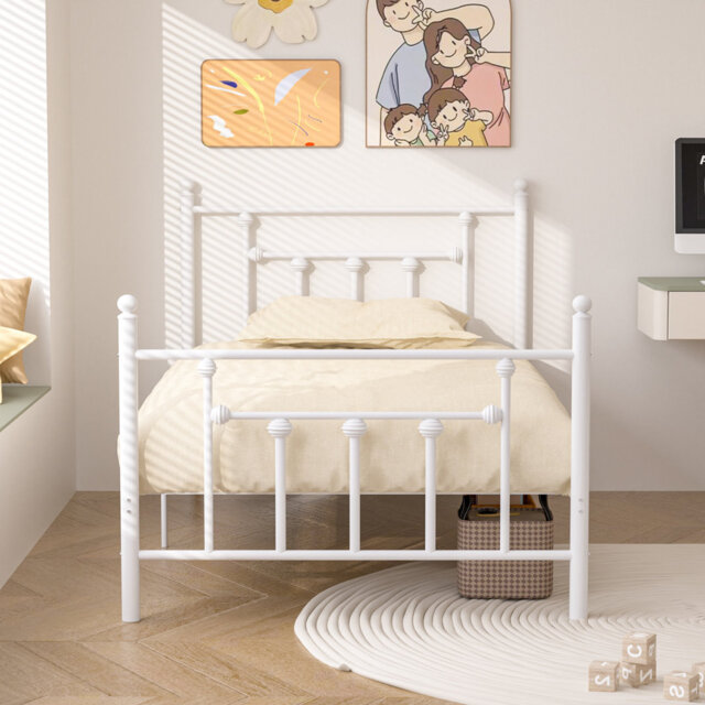 Single Double Size Bed Frame, Metal Platform Beds with Headboard and Footboard, Steel Slat Support, No Box Spring Needed, Easy Assembly