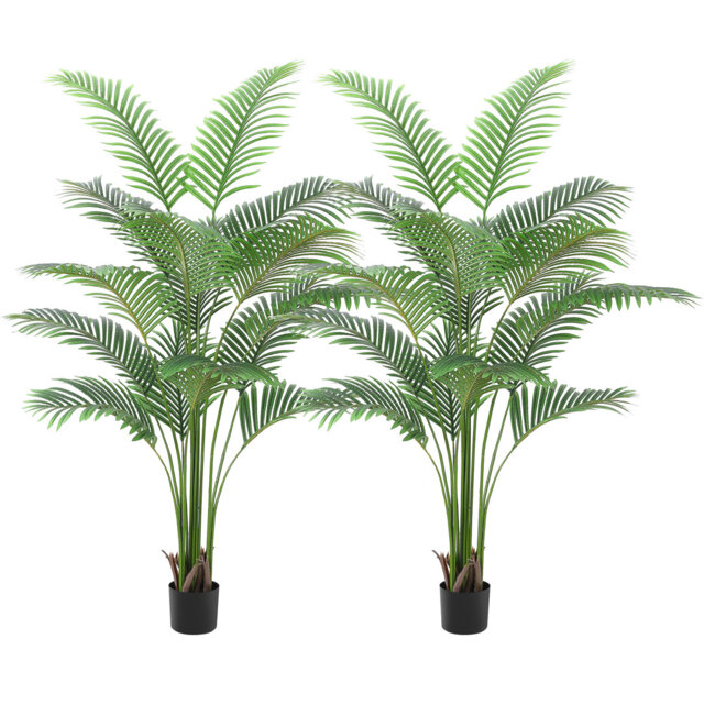 2 Pack 180cm Lifelike Artificial Areca Palm Trees, Real Touch Faux Palm with Pots & 9 Disassembled Banana Peel Leaves, Indoor Outdoor Floor Decor for