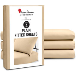 Pack of 4 Plain Dyed Fitted Sheets Microfiber - Soft and Breathable Microfiber Bedding for Ultimate Comfort & Easy Care