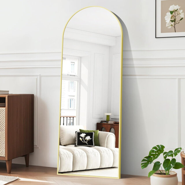 Arched Full Length Mirror 165x60cm Full Body Free Standing Mirrors Gold Aluminium Frame Large Floor Mirror Standing Hanging or Leaning Against Wall