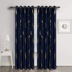 2 Panels Set Luxury Striped Blackout Curtains (Navy and Gold, 167 x 245 cm)