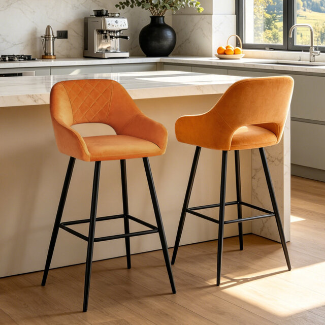Velvet Upholstered Bar Stools with Armrests