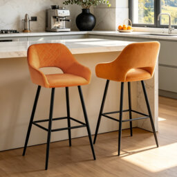 Velvet Upholstered Bar Stools with Armrests