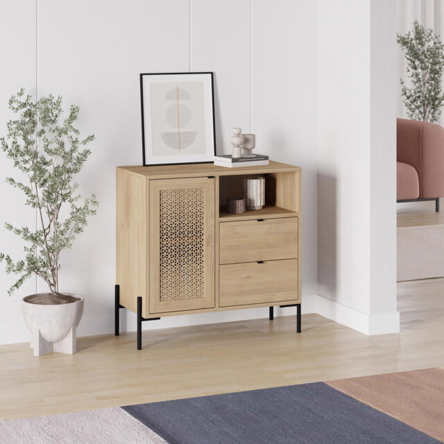 Naive 1 Door 2 Drawer Sideboard Buffet Storage Unit with Open Shelf - Oak