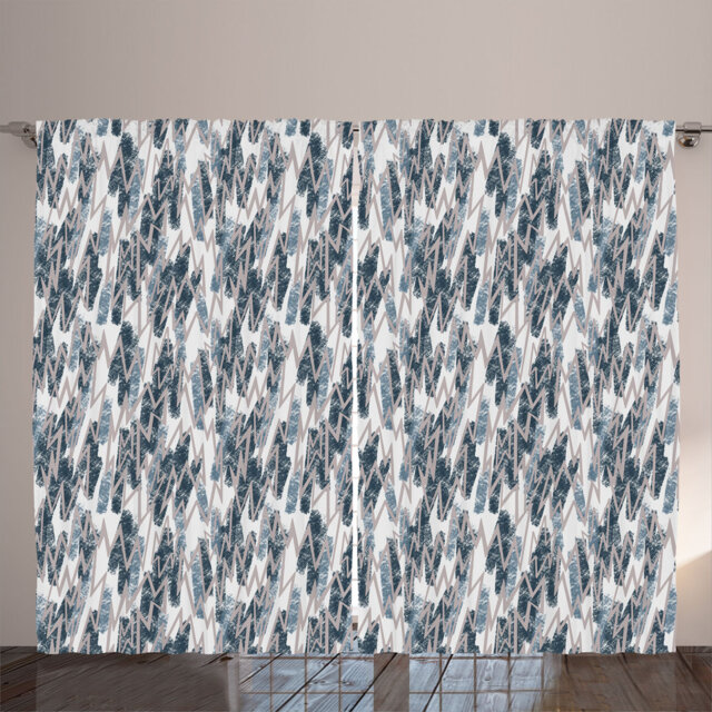 Rustic curtain, zigzag on grunge strokes, abstract, dark blue-green cadet blue