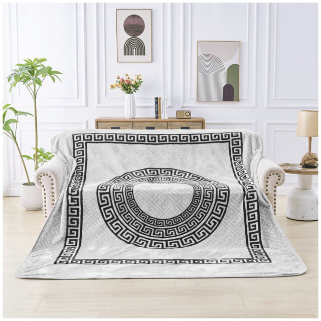 Greek Throw Blanket Warm Cosy Lightweight Decorative Premium Blanket for Sofa Couch Bed Living Room Bedroom Soft Plush All Season