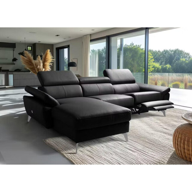 Milton Keynes Italian Leather Electric Reclining Corner Sofa with Adjustable Headrests and Adjustable Armrests