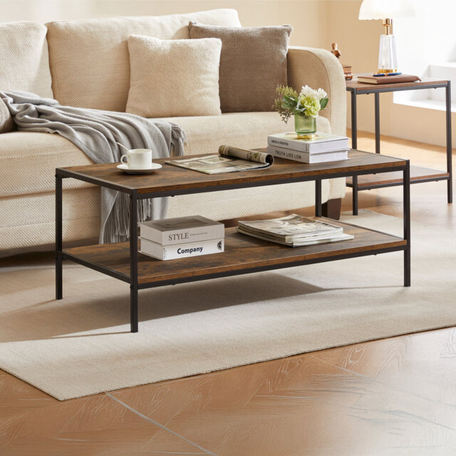 Sylvie Industrial Style Rustic Coffee Table with Metal Legs and Storage, Living Room Furniture