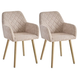 Modern Upholstered Dining Chairs With Arms, Linen Fabric Accent Chairs With Diamond Quilted Back And Wood Legs