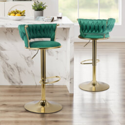 Upholstered Adjustable Height Counter Stool with Metal Frame