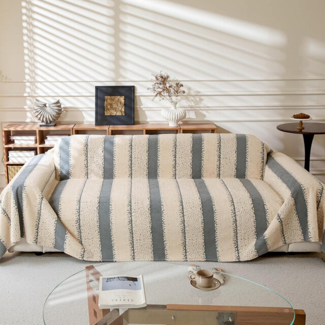 Thick Plush Chenille Sofa Cover For 3 Seater, Soft Non-Slip Couch Protector With Tassel Plush Gray, 180 x 340 cm