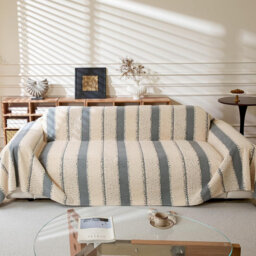 Thick Plush Chenille Sofa Cover For 3 Seater, Soft Non-Slip Couch Protector With Tassel Plush Gray, 180 x 340 cm