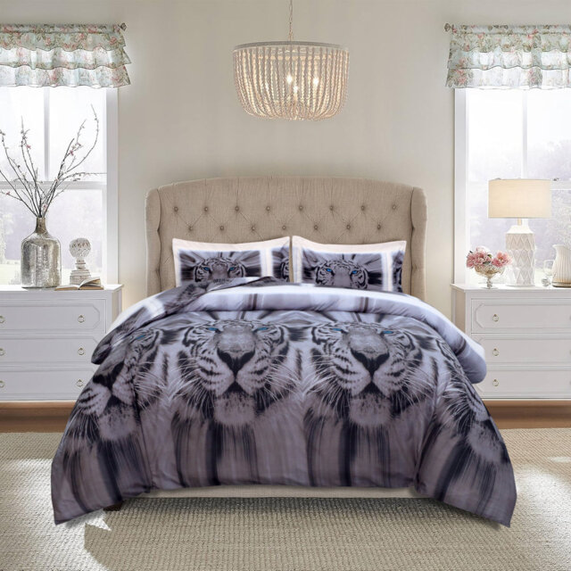 Aspire Homeware 3D White Tiger Complete Duvet Cover Set With Pillowcases & Fitted Sheet