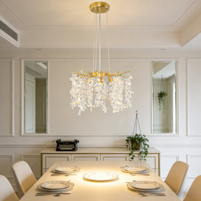 "15.74"" Modern Golden Branch Grape Crystal Pendant, G9 Base, Excluding Light Bulb"