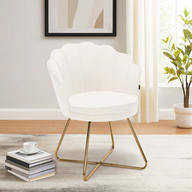 Round velvet armchair with petal backrest and gold metal legs modern accent chair dressing chair for home