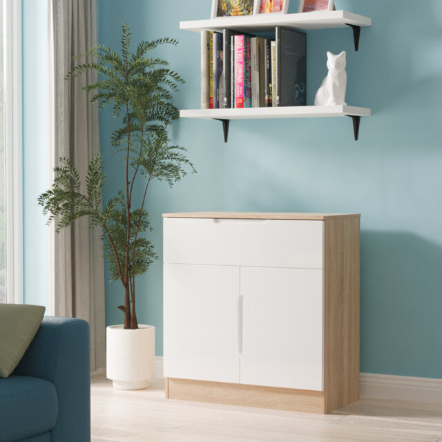 Chantez 1 Drawer 2 Door Sideboard in White Gloss & Bardolino Oak (Ready Assembled)