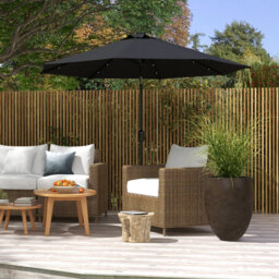 2.7m Outdoor Patio Garden Parasol With 24 Led Lights, Crank & Tilt, 8 Ribs, Uv & Fade-resistant Pe Fabric, Metal Frame, Sun Shade Umbrella, Black