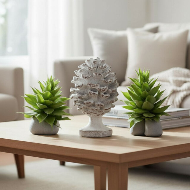Hand Finished Grey Resin Pine Cone Sculpture - Timeless Stone Effect Decorative Ornament for Home or Garden Display