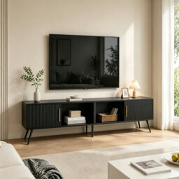 "Fluted TV Stand for TVs Up to 75"" with Gold Handles, Modern Media Console"