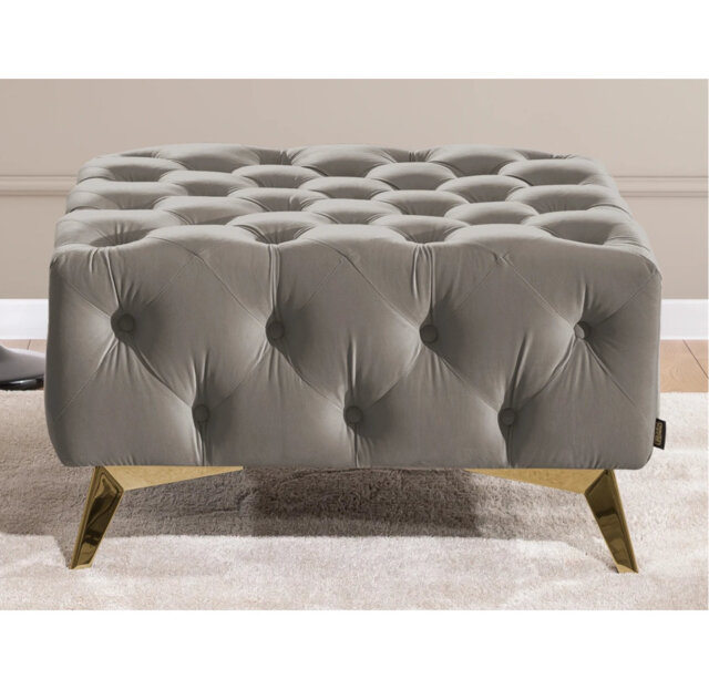 Whitby 80cm Wide Velvet Tufted Square No Pattern Footstool Ottoman