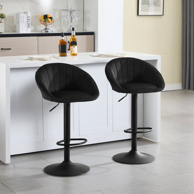 Bar Stools Set Of 2 Bar Chairs Height-Adjustable Swivel Kitchen Stool With Backrest Stool Kitchen Bar 150 Kg Velvet Metal