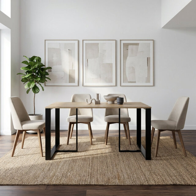Modern 4-Seater Dining Table with Metal Legs, 140 x 80cm, Natural Oak