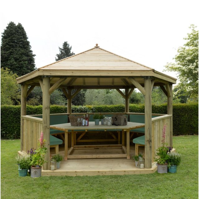 Furnished 4.9m x 4.3m Wooden Gazebo with Timber Roof with Installation Service