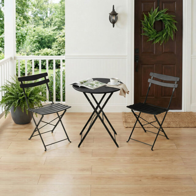 Heavy-Duty Metal 3-Piece Foldable Bistro Set, No Assembly Required Outdoor Furniture for Balcony, Yard and Garden Decoration